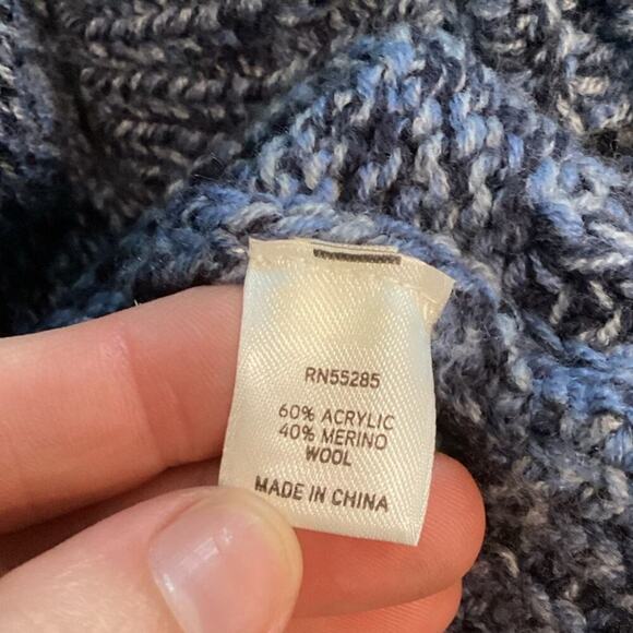 Vtg Express Duster Cardigan Size Large Blue Marbled Merino Wool Blend Y2K Belted - Picture 9 of 10